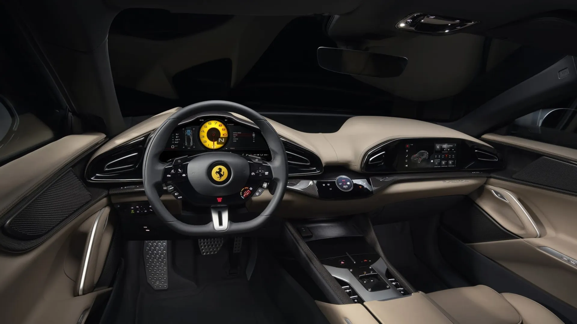 „Ferrari Purosangue” krosoveris: transaxle komponuotė ir 725 AG atmosferinis V12 variklis