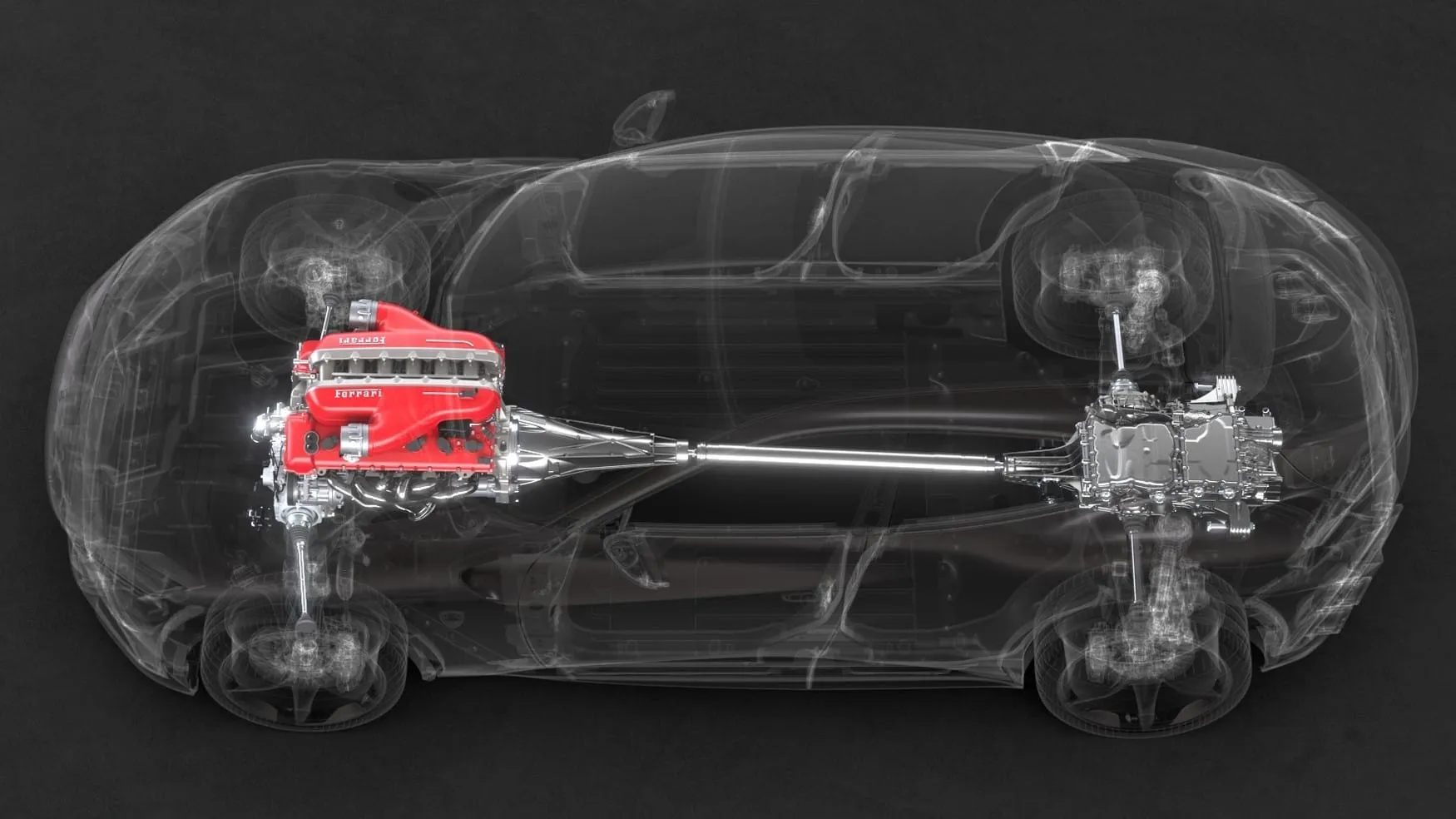 „Ferrari Purosangue” krosoveris: transaxle komponuotė ir 725 AG atmosferinis V12 variklis